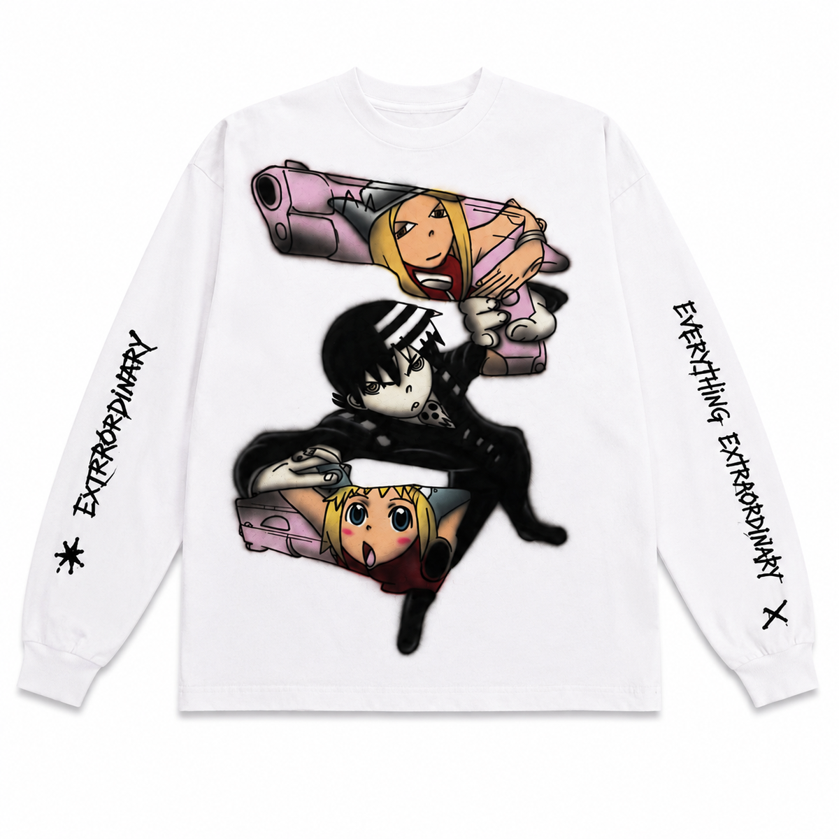 Enestående Anime T-shirt Med Print Og Lange ærmer – Hvid